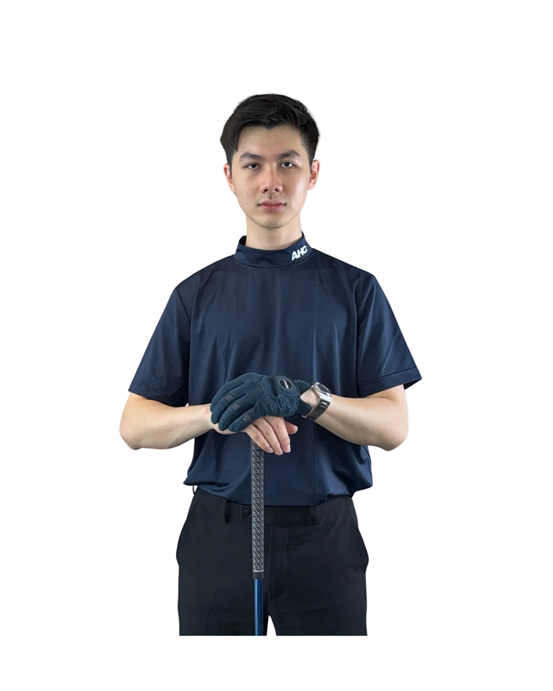 Alderhall Golf Midnight Mock Neck Shirt Worn by Model